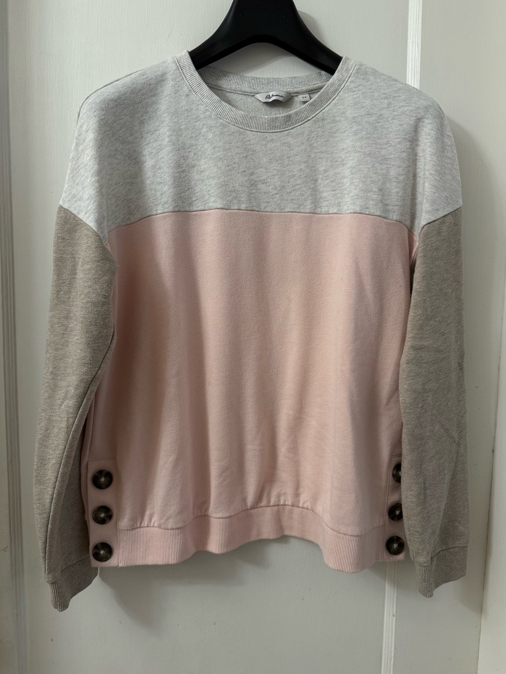 LIGHT PASTEL PINK WITH GREY SWEATSHIRT & LIGHT TAN SLEEVES